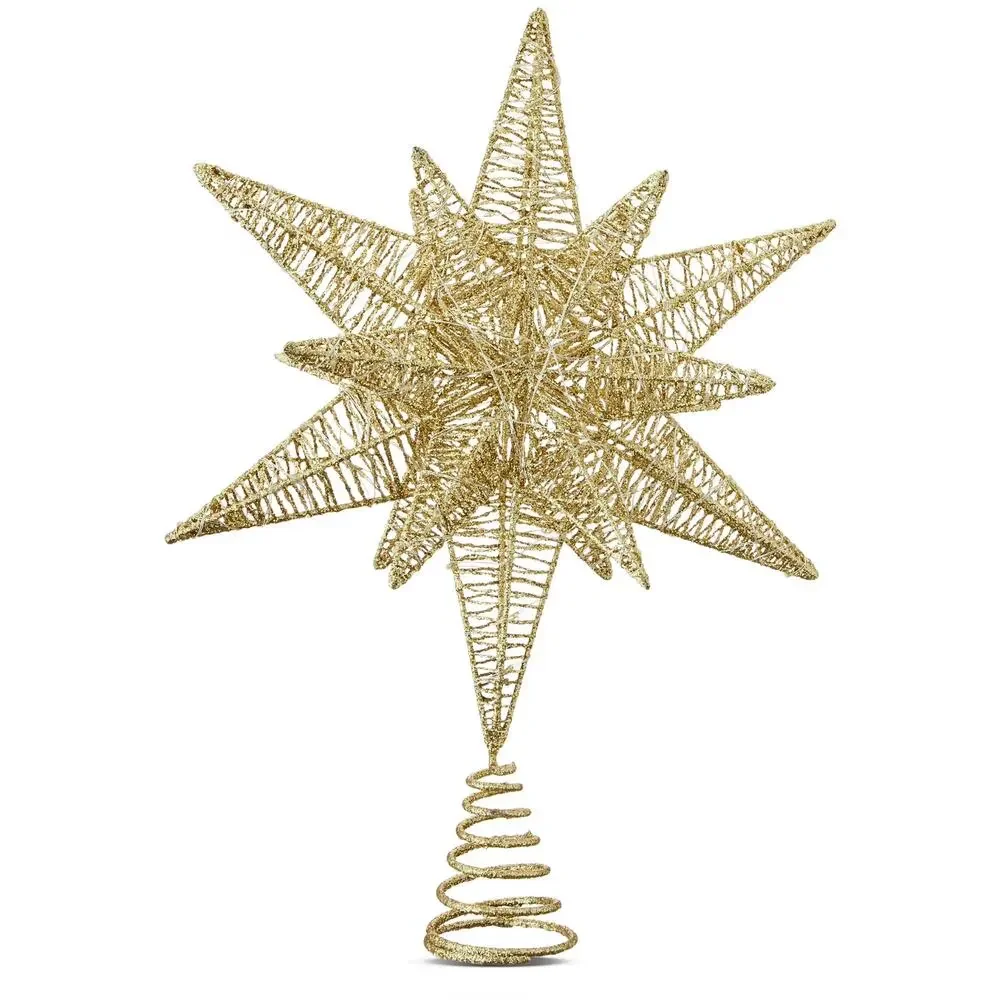 Champagne Gold Glitter Star Light Up LED Christmas Tree Topper 15.5